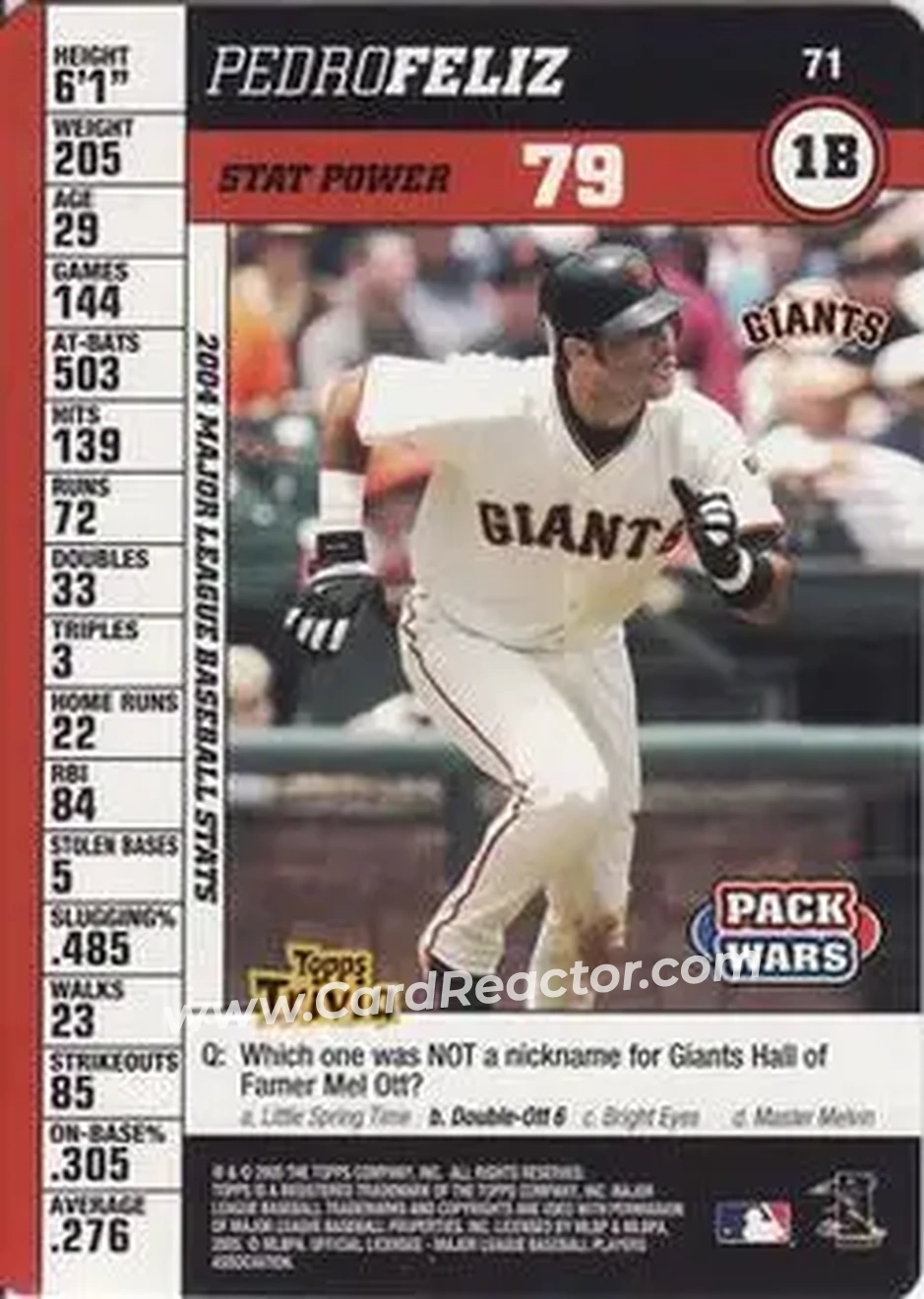 2005 Topps Pack Wars #71 - Pedro Feliz - San Francisco Giants - Front 2005 Topps Pack Wars #71 - Pedro Feliz - San Francisco Giants - Front