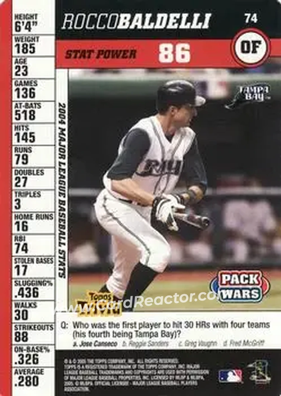 2005 Topps Pack Wars #74 - Rocco Baldelli - Tampa Bay Devil Rays - Front