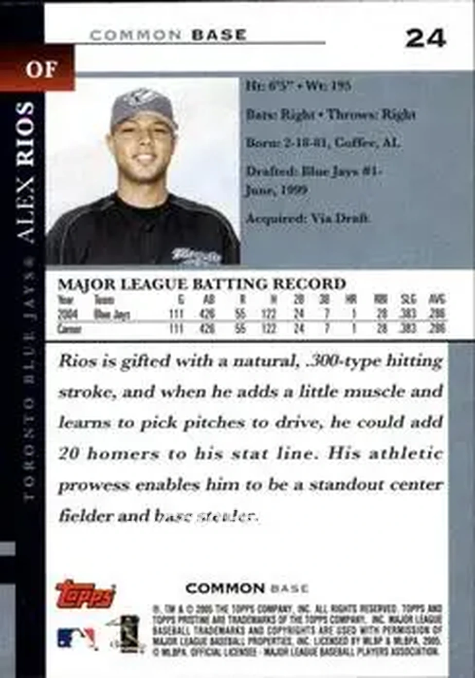 2005 Topps Pristine #24 - Alex Rios - Toronto Blue Jays - Back