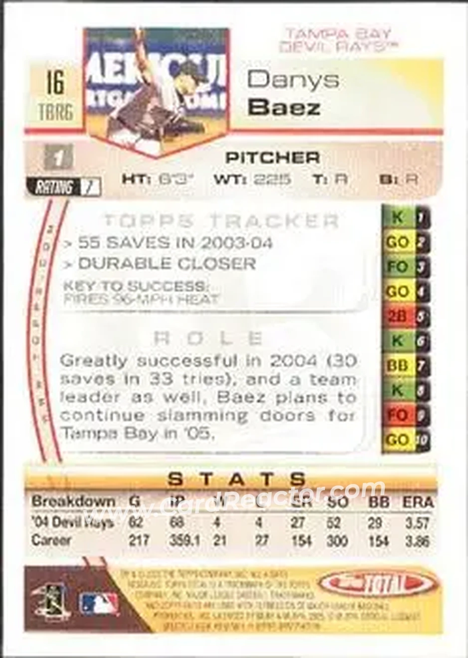 2005 Topps Total #16 - Danys Baez - Tampa Bay Devil Rays - Back