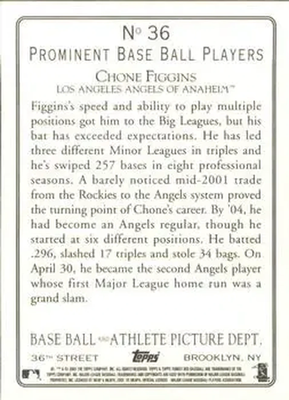 2005 Topps Turkey Red #36 - Chone Figgins - Los Angeles Angels - Back