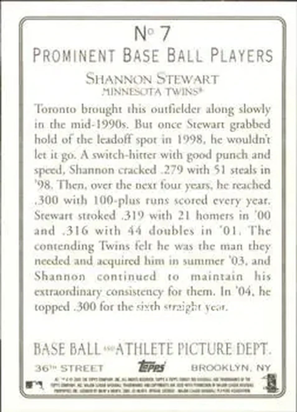 2005 Topps Turkey Red #7 - Shannon Stewart - Minnesota Twins - Back