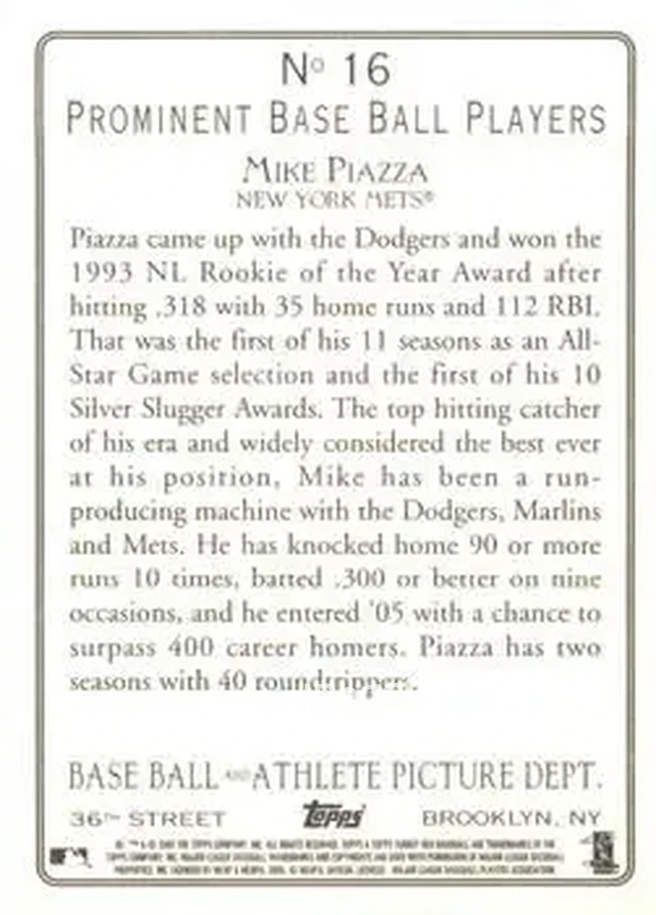 2005 Topps Turkey Red #16b - Mike Piazza - New York Mets - Back