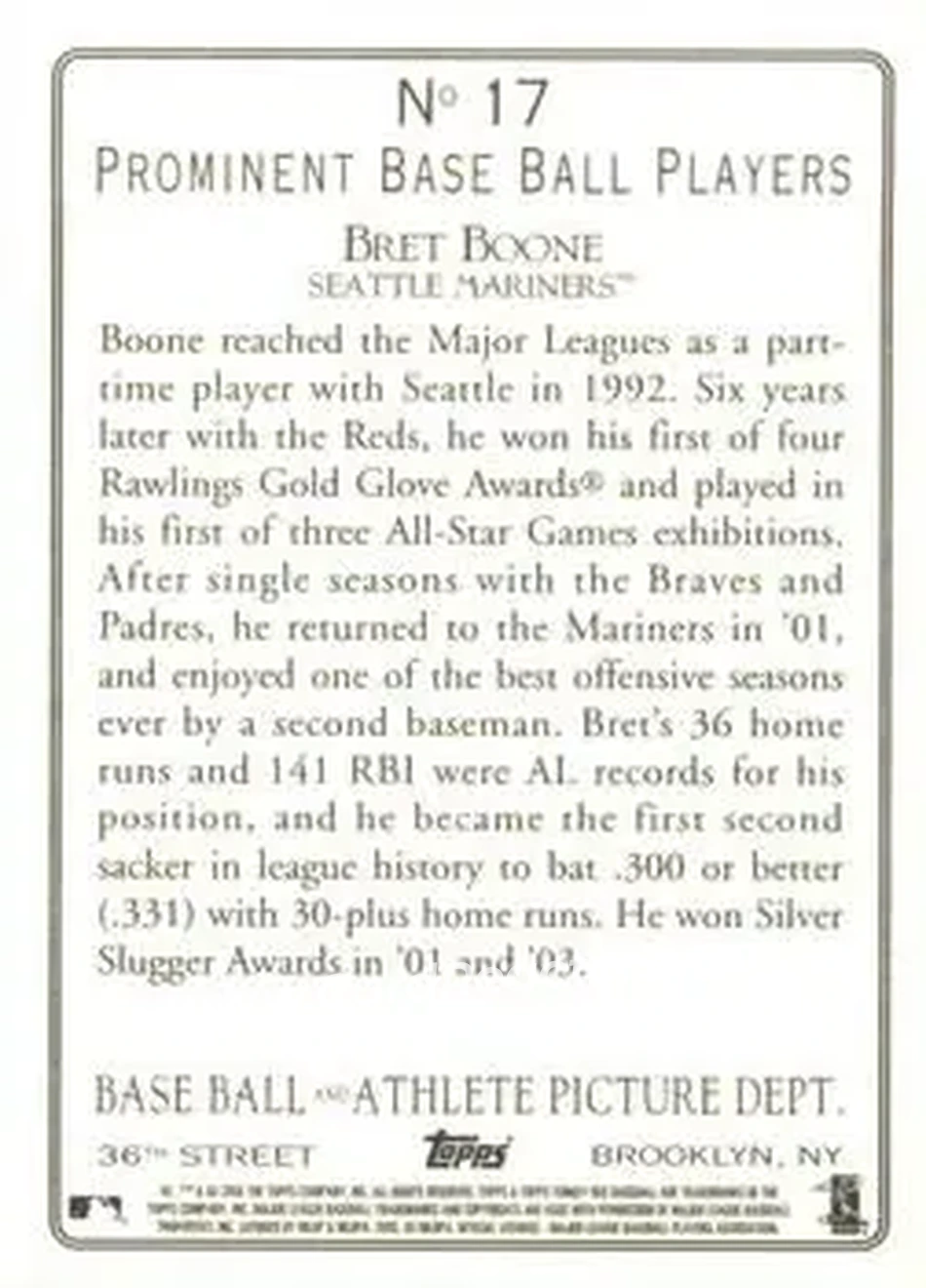 2005 Topps Turkey Red #17 - Bret Boone - Seattle Mariners - Back