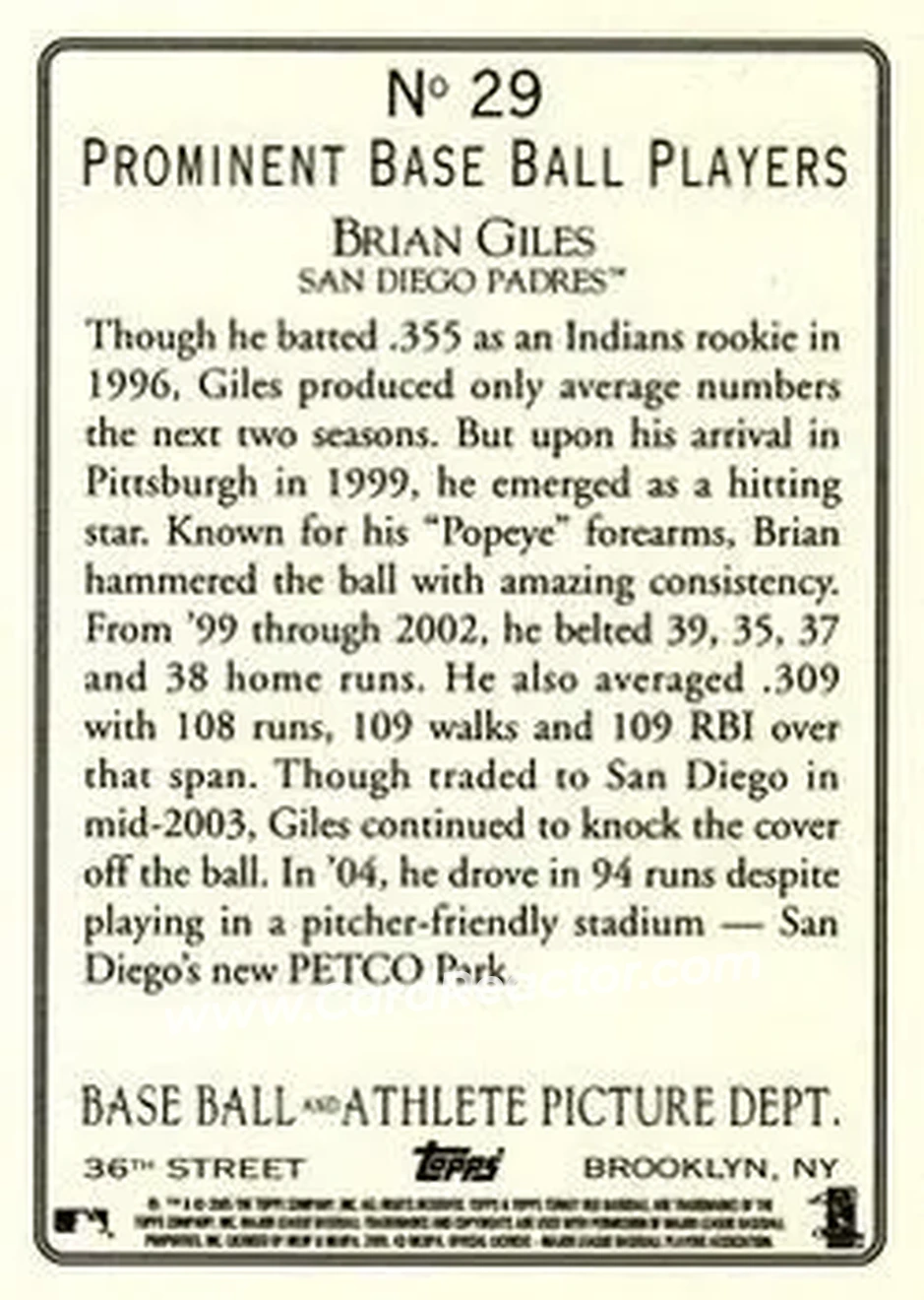 2005 Topps Turkey Red #29 - Brian Giles - San Diego Padres - Back