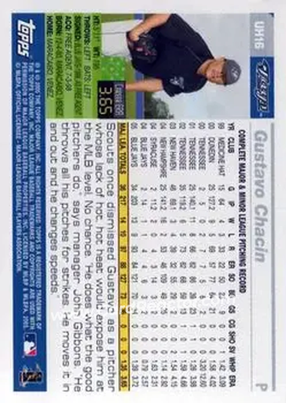 2005 Topps Updates & Highlights #UH16 - Gustavo Chacin - Toronto Blue Jays - Back