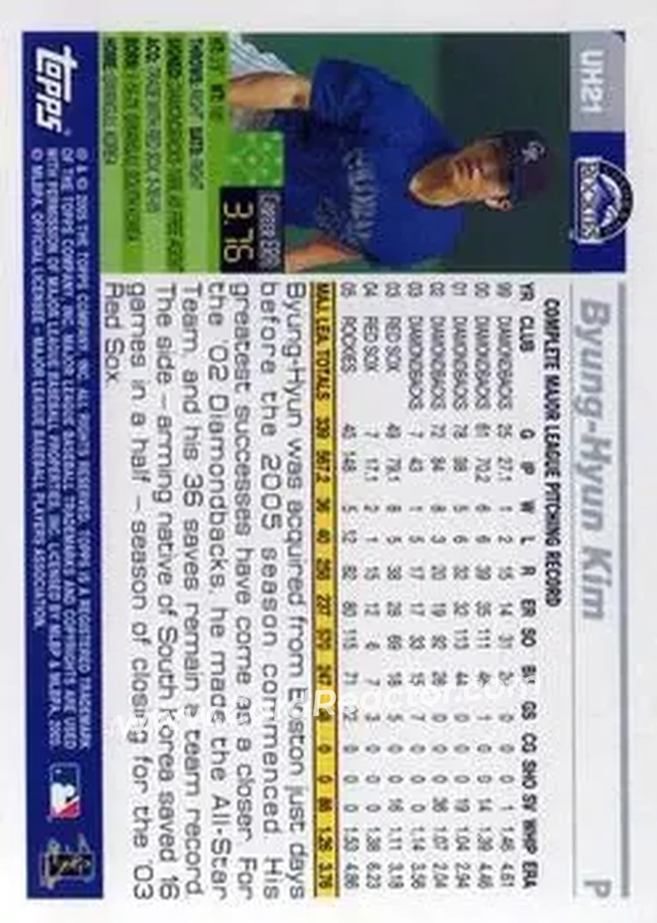 2005 Topps Updates & Highlights #UH21 - Byung-Hyun Kim - Colorado Rockies - Back 2005 Topps Updates & Highlights #UH21 - Byung-Hyun Kim - Colorado Rockies - Back