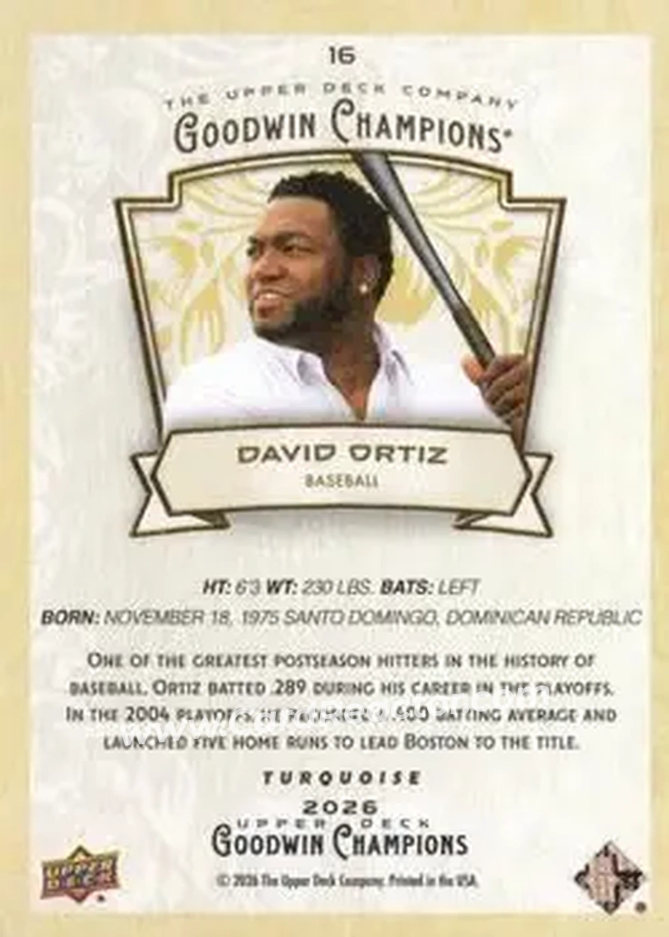 2026 Upper Deck Goodwin Champions - Turquoise #16 - David Ortiz - Back