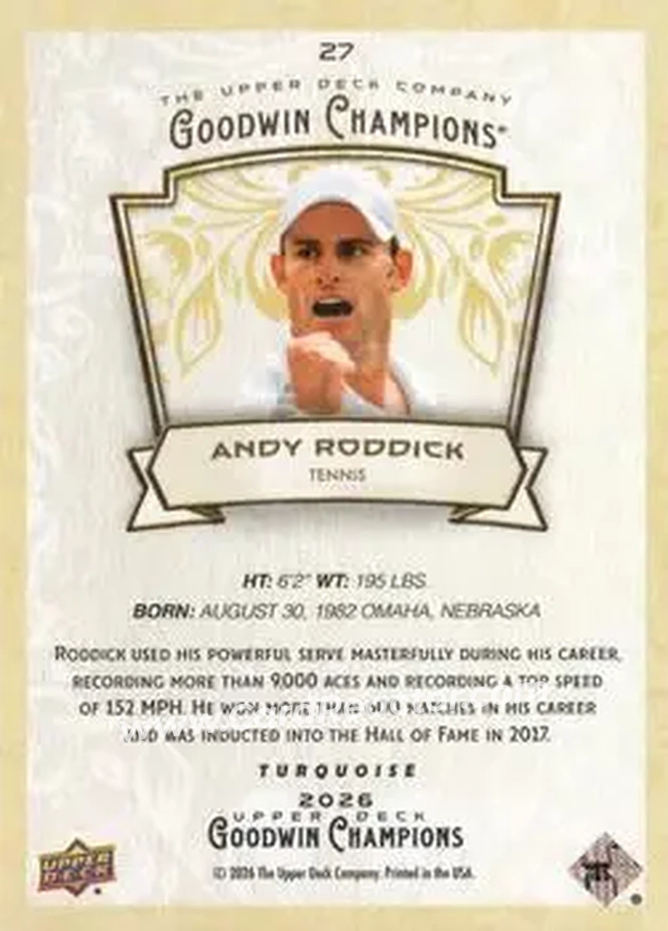 2026 Upper Deck Goodwin Champions - Turquoise #27 - Andy Roddick - Back