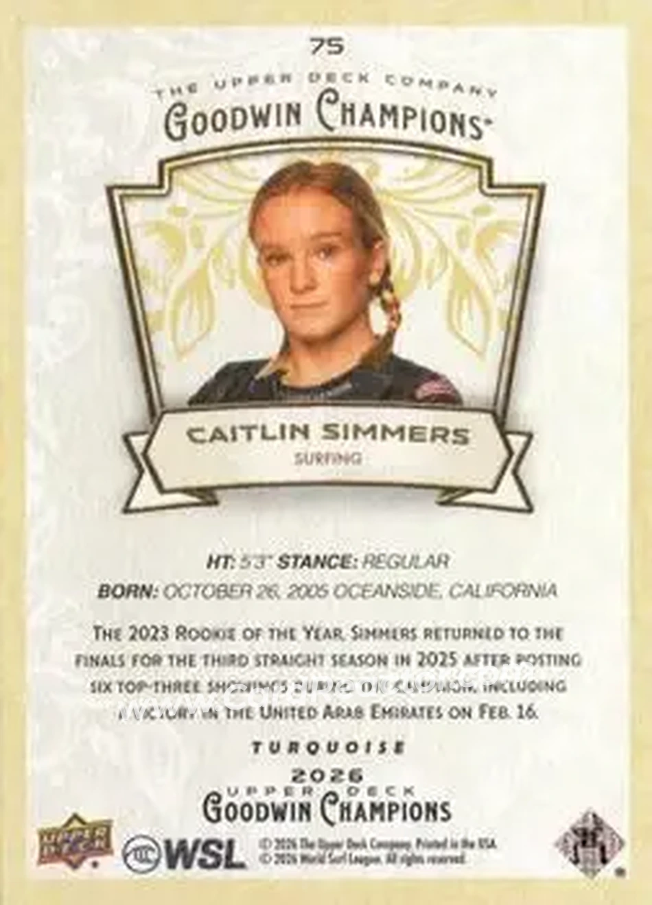 2026 Upper Deck Goodwin Champions - Turquoise #75 - Caitlin Simmers - Back