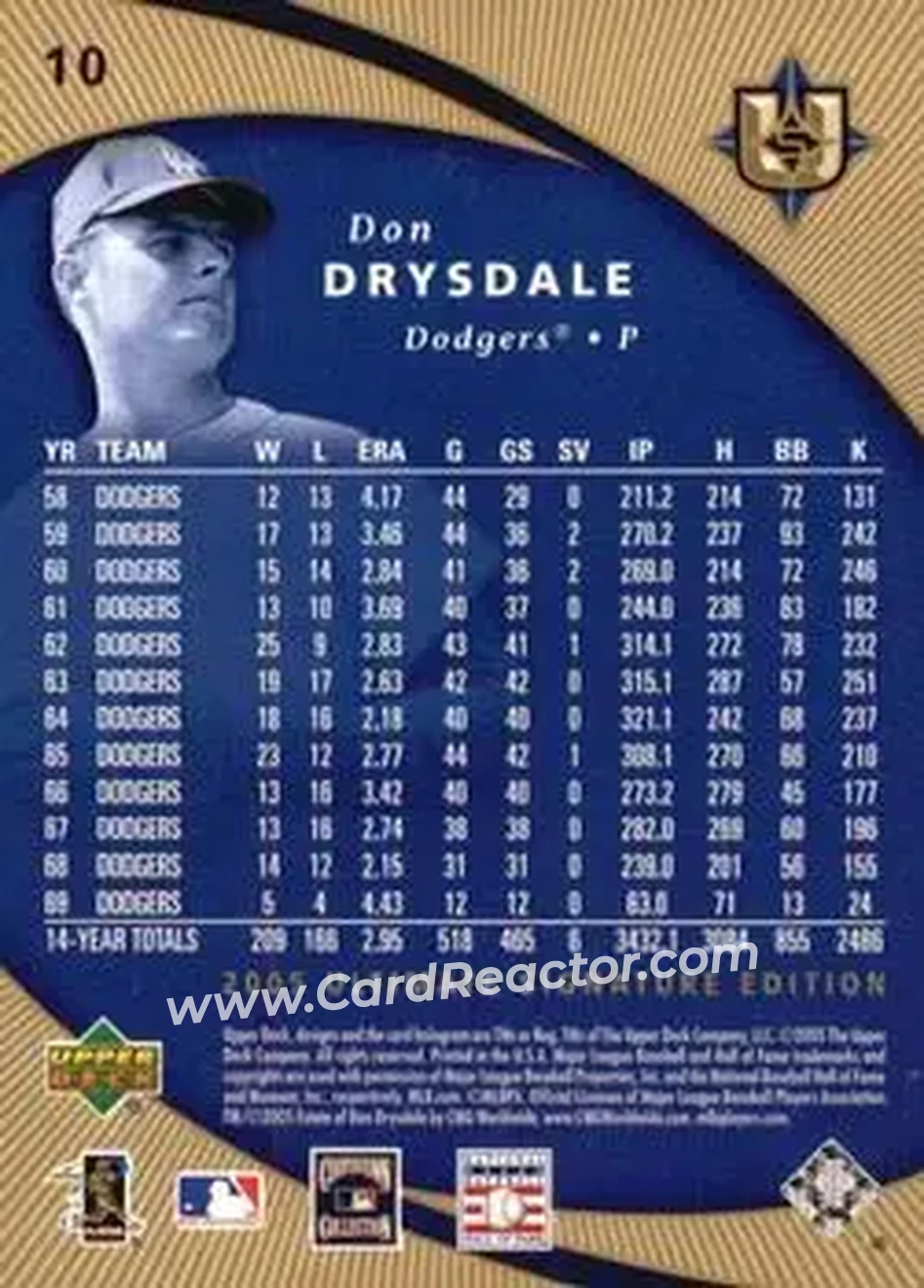 2005 UD Ultimate Signature Edition #10 - Don Drysdale - Los Angeles Dodgers - Back 2005 UD Ultimate Signature Edition #10 - Don Drysdale - Los Angeles Dodgers - Back