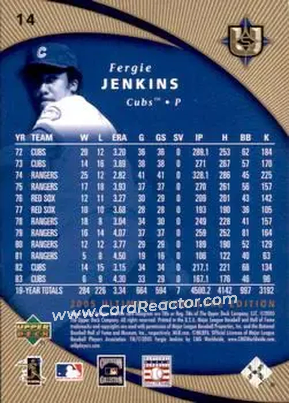 2005 UD Ultimate Signature Edition #14 - Ferguson Jenkins - Chicago Cubs - Back 2005 UD Ultimate Signature Edition #14 - Ferguson Jenkins - Chicago Cubs - Back
