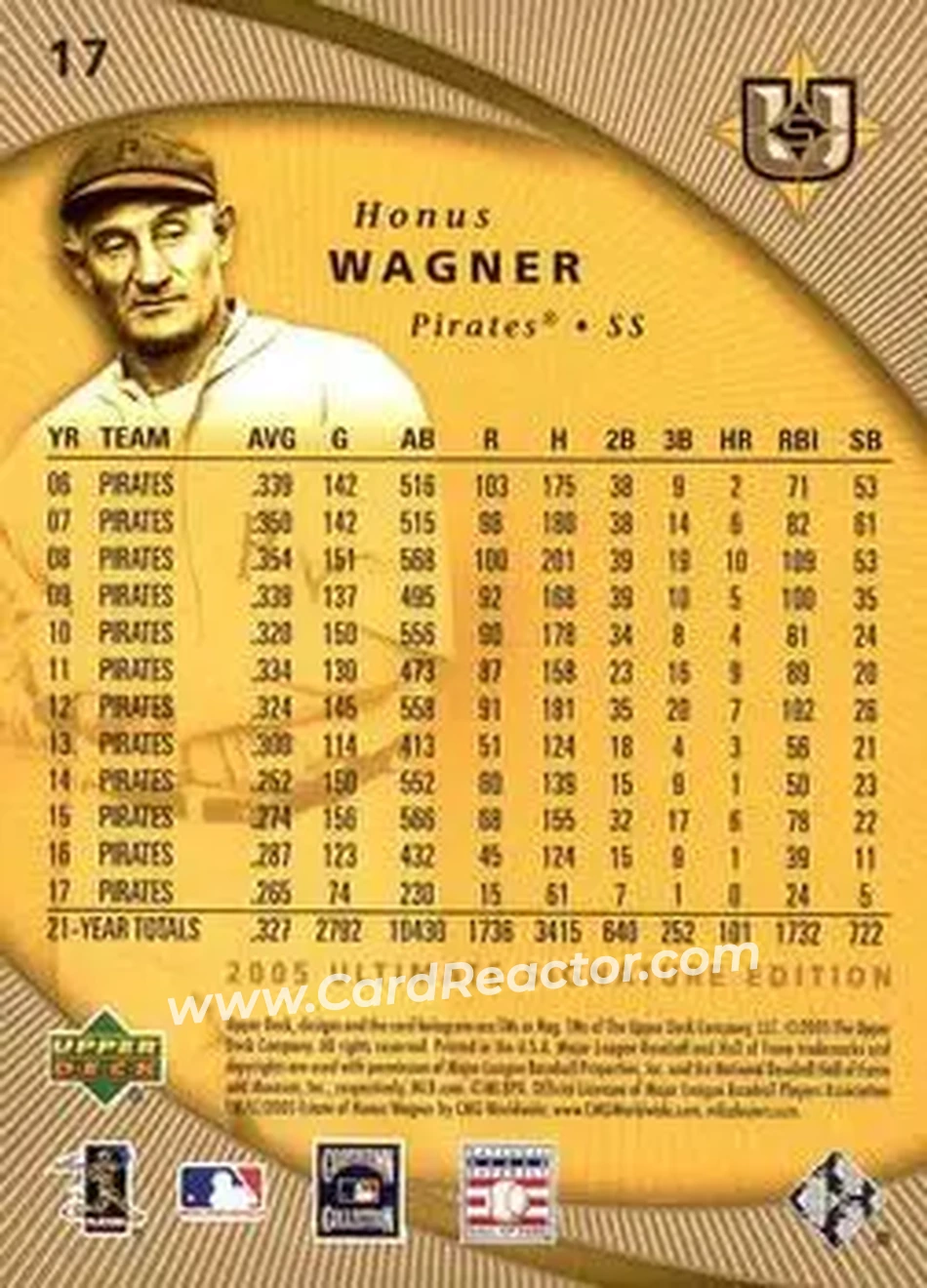 2005 UD Ultimate Signature Edition #17 - Honus Wagner - Pittsburgh Pirates - Back