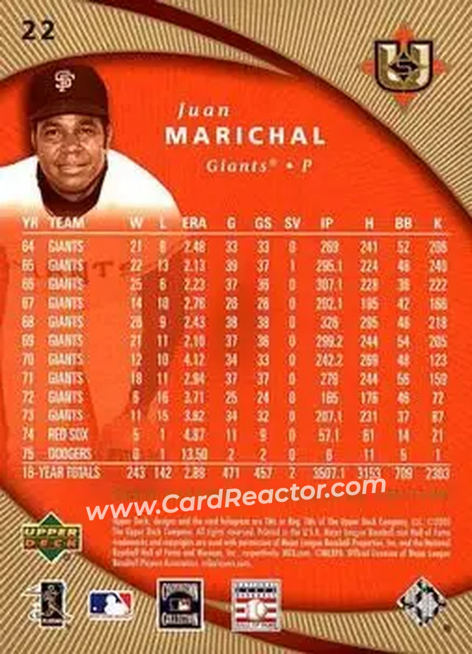 2005 UD Ultimate Signature Edition #22 - Juan Marichal - San Francisco Giants - Back