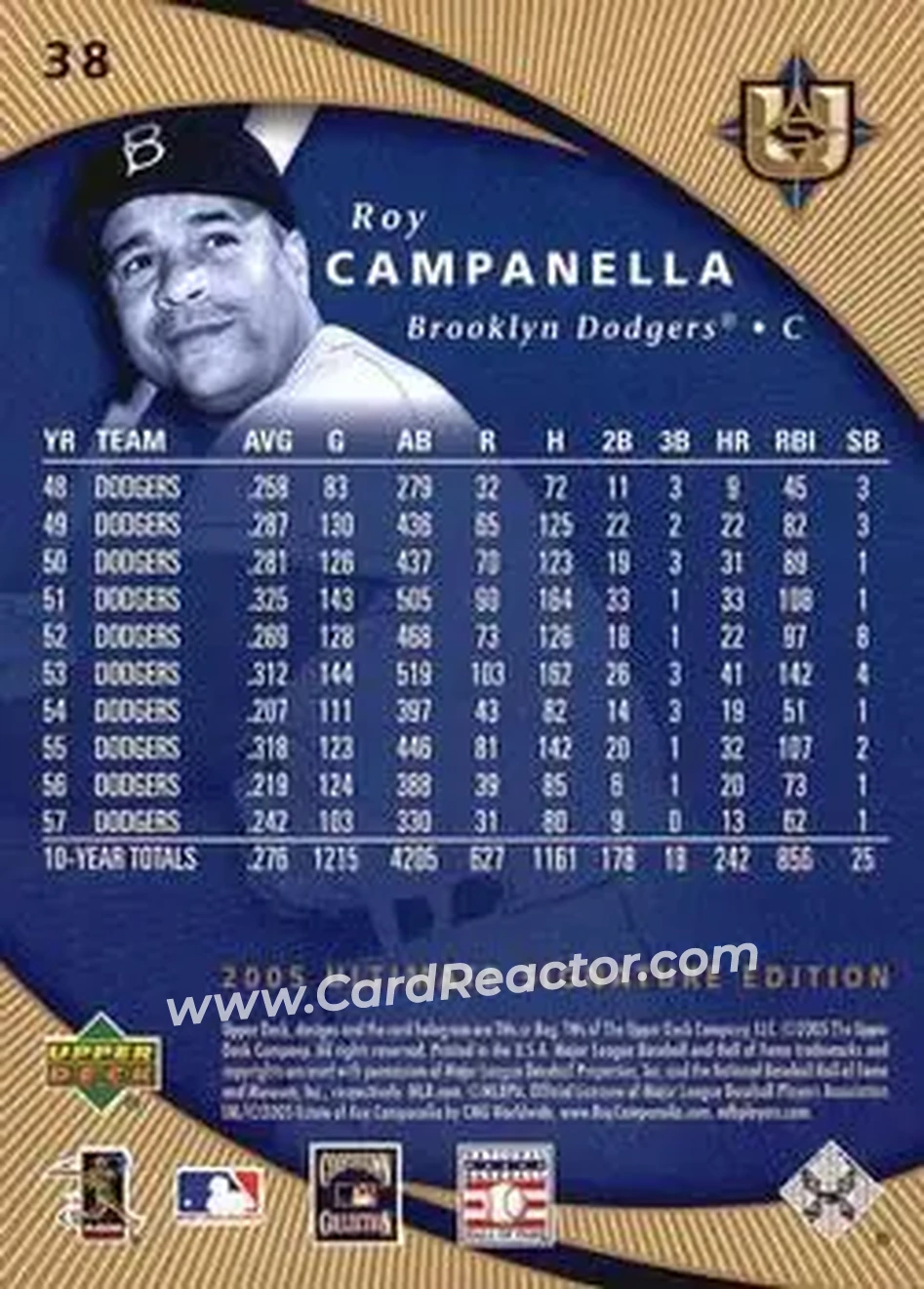 2005 UD Ultimate Signature Edition #38 - Roy Campanella - Brooklyn Dodgers - Back