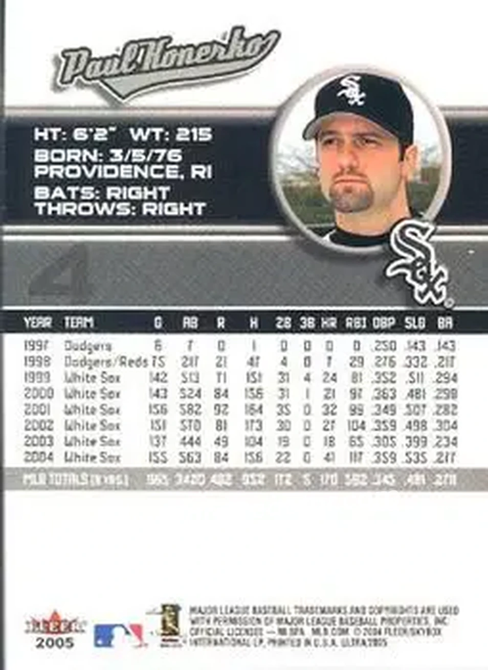 2005 Ultra #4 - Paul Konerko - Chicago White Sox - Back