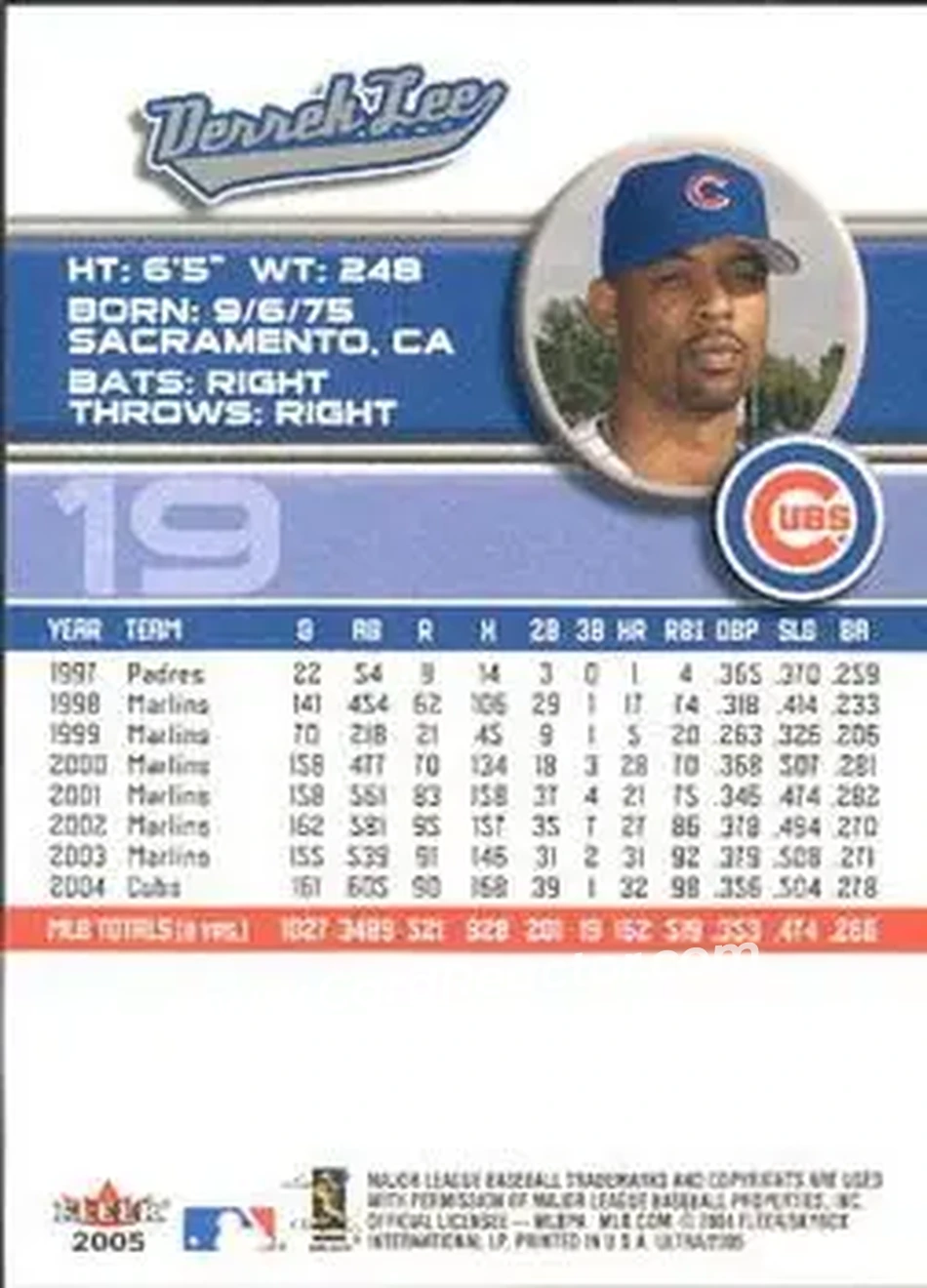 2005 Ultra #19 - Derrek Lee - Chicago Cubs - Back