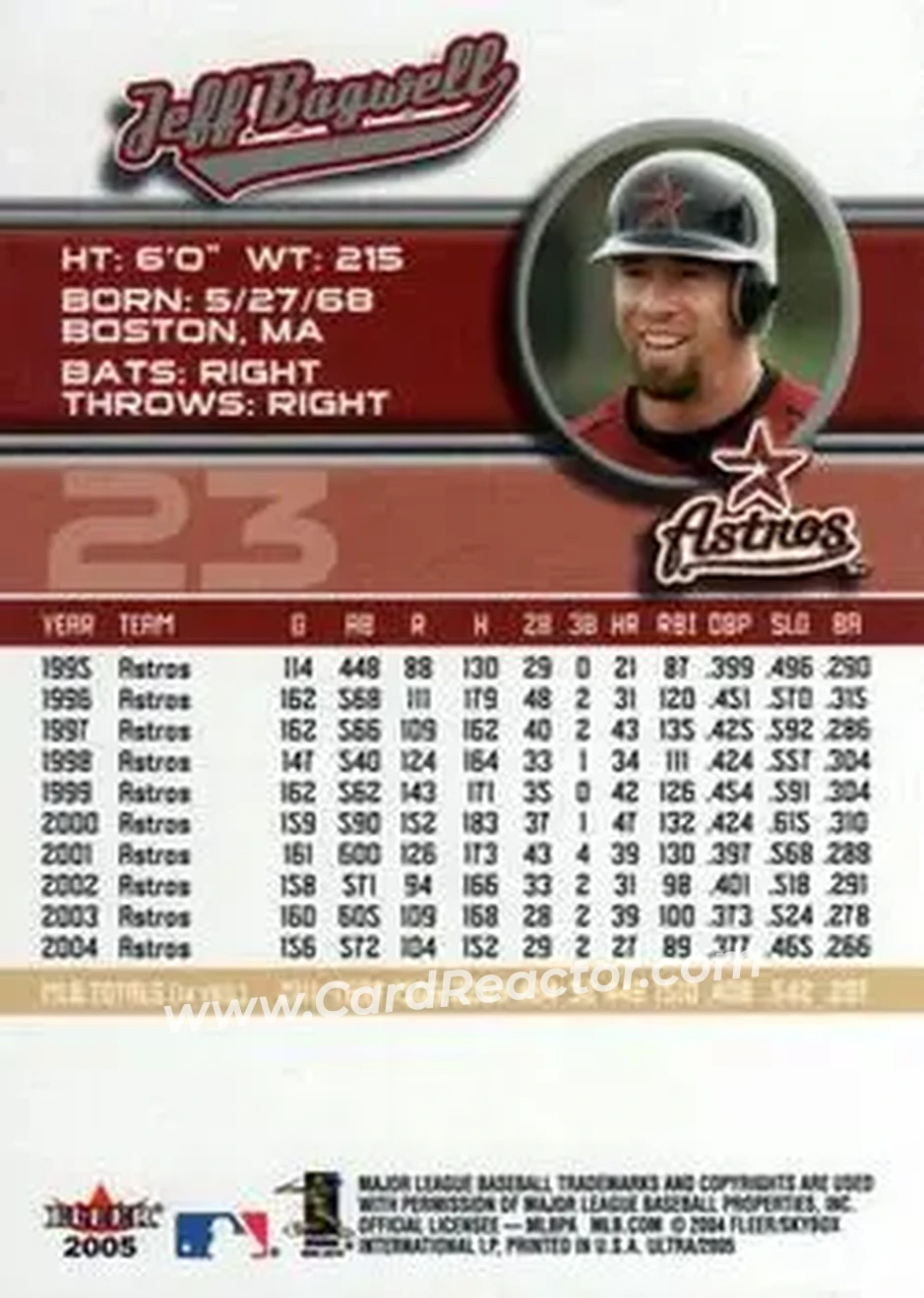 2005 Ultra #23 - Jeff Bagwell - Houston Astros - Back