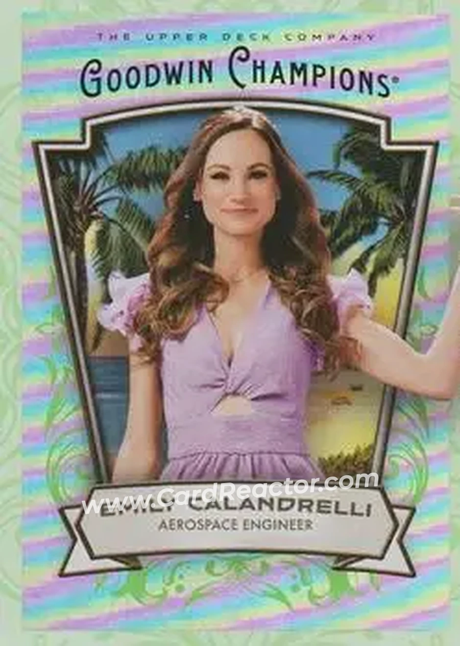 2026 Upper Deck Goodwin Champions - Neon Green Rainbow #12 - Emily Calandrelli - Front