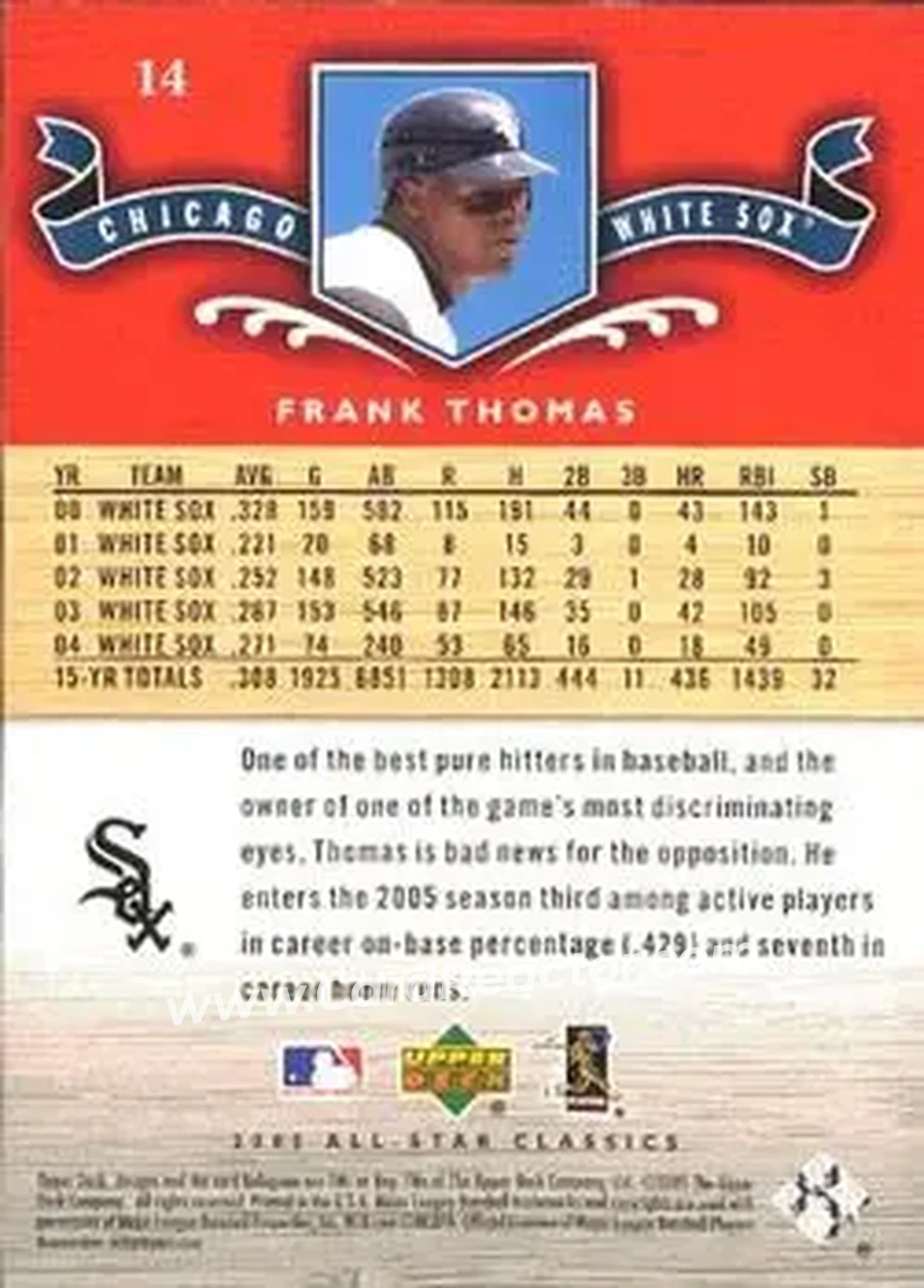 2005 Upper Deck All-Star Classics #14 - Frank Thomas - Chicago White Sox - Back