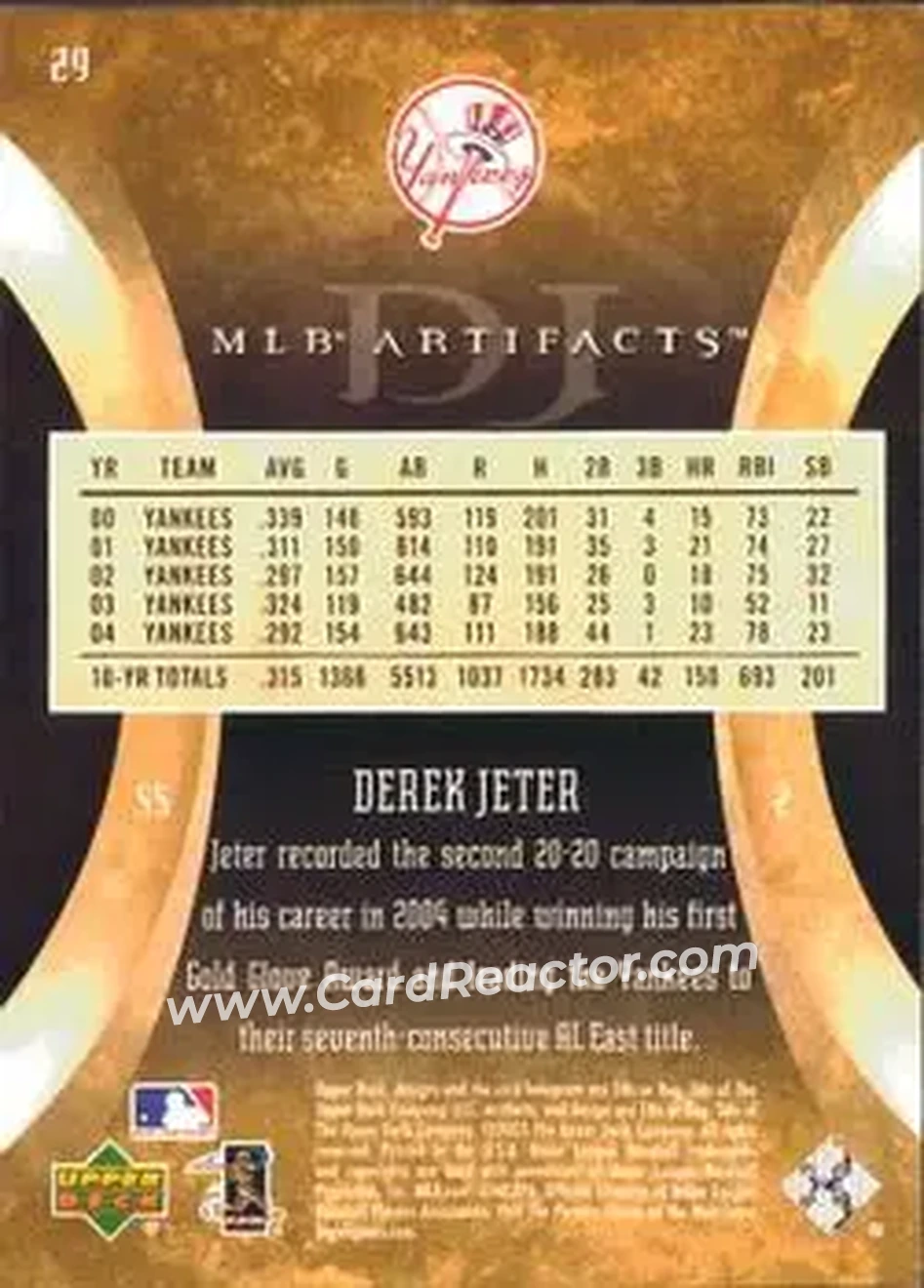 2005 Upper Deck Artifacts #29 - Derek Jeter - New York Yankees - Back