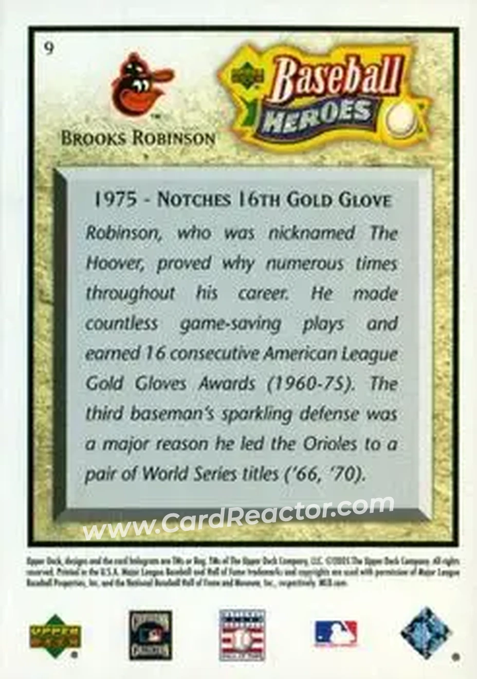 2005 Upper Deck Baseball Heroes #9 - Brooks Robinson - Baltimore Orioles - Back
