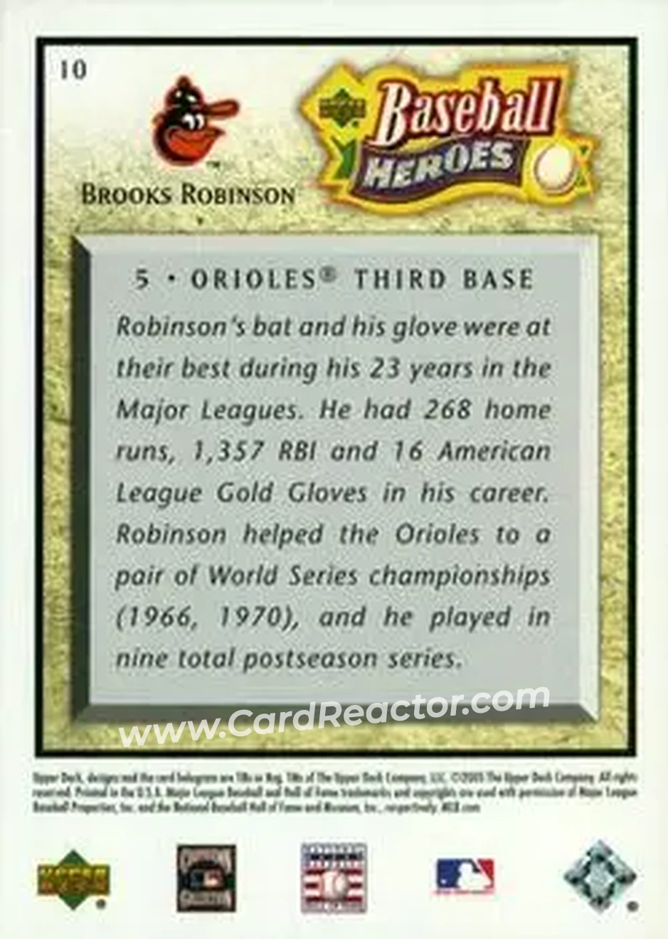 2005 Upper Deck Baseball Heroes #10 - Brooks Robinson - Baltimore Orioles - Back