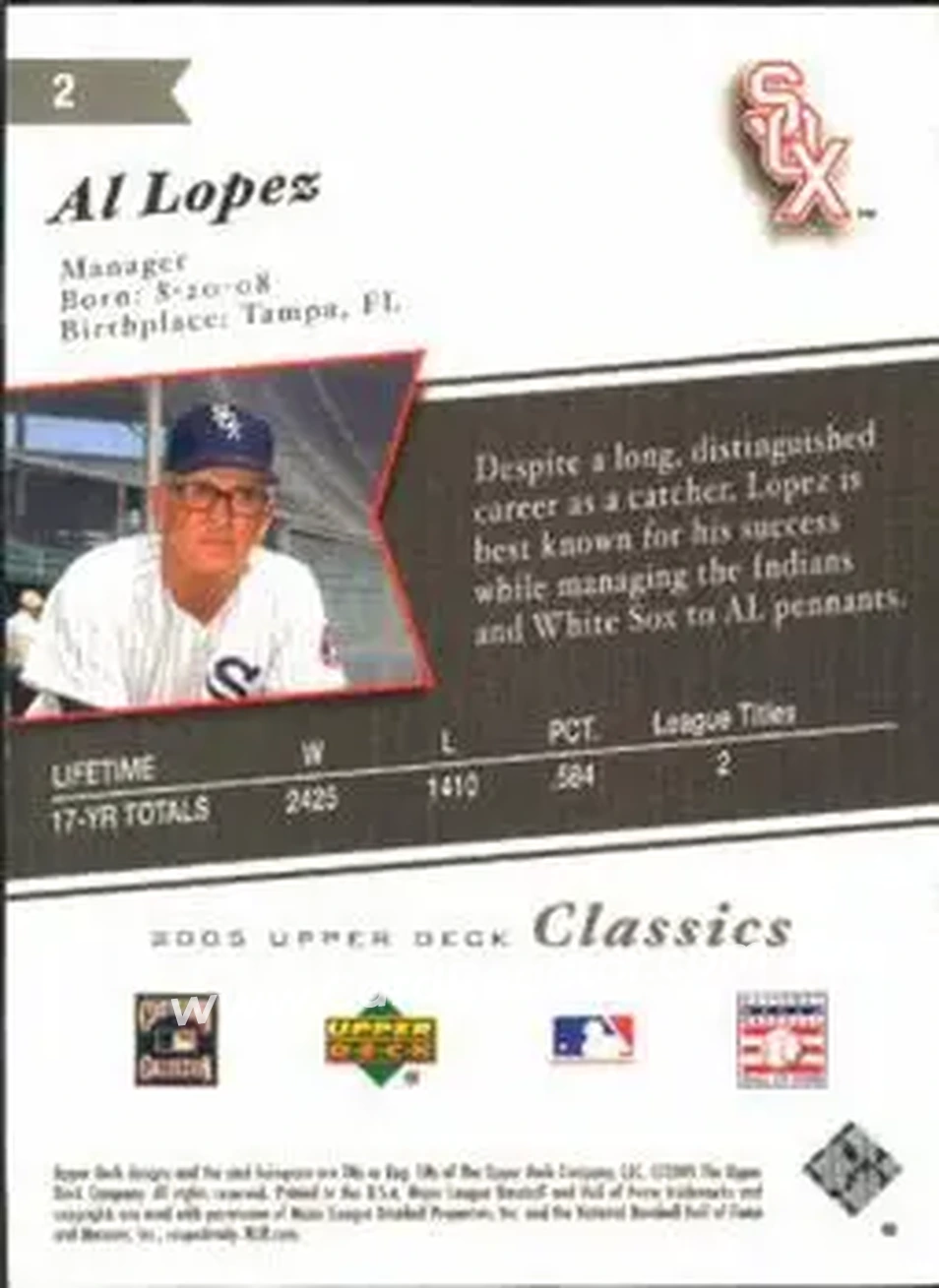 2005 Upper Deck Classics #2 - Al Lopez - Chicago White Sox - Back
