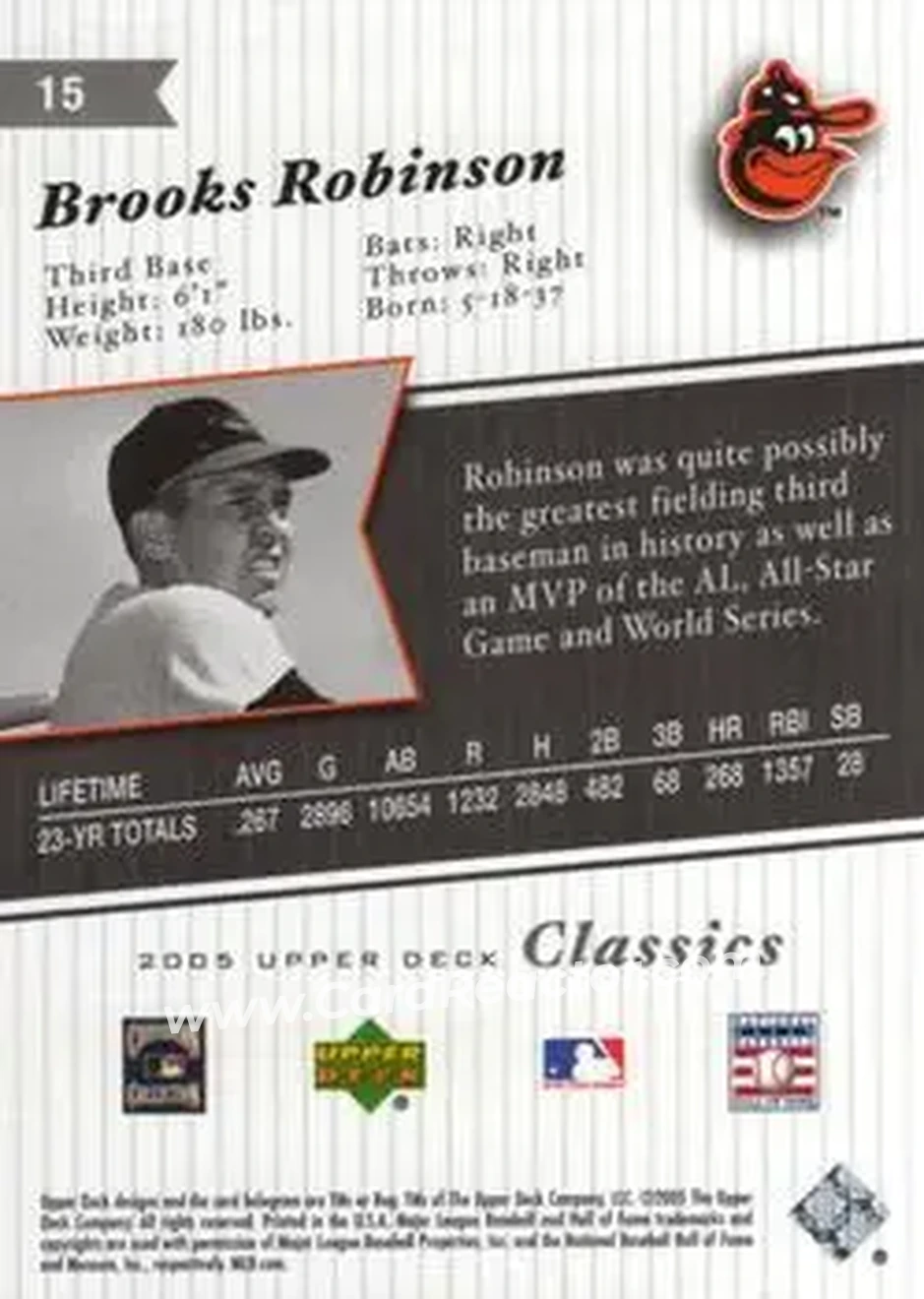 2005 Upper Deck Classics #15 - Brooks Robinson - Baltimore Orioles - Back