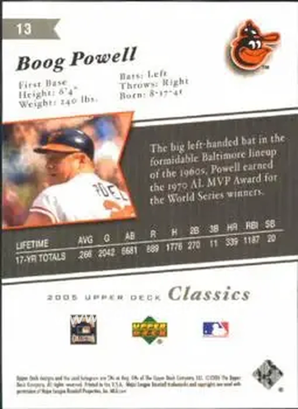 2005 Upper Deck Classics #13 - John Powell - Baltimore Orioles - Back