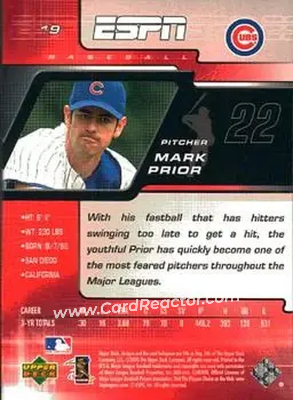 2005 Upper Deck ESPN #19 - Mark Prior - Chicago Cubs - Back
