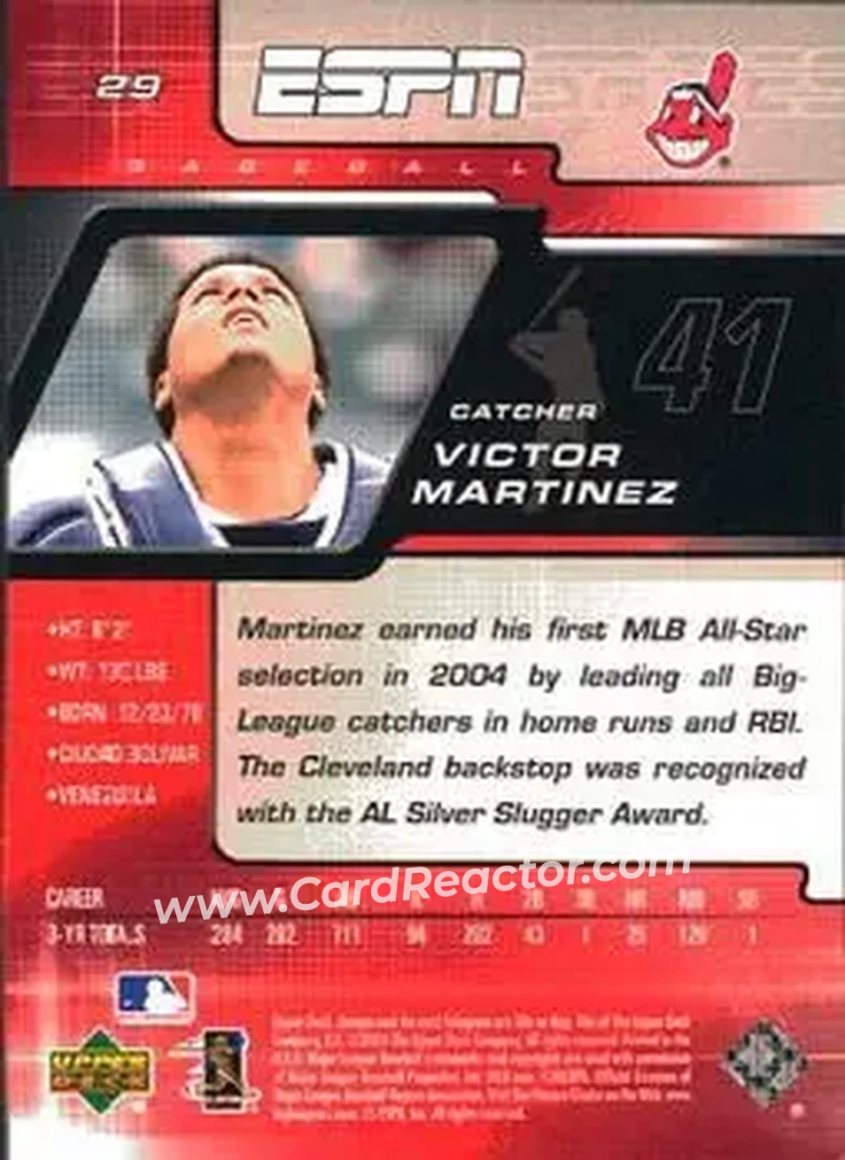 2005 Upper Deck ESPN #29 - Victor Martinez - Cleveland Indians - Back
