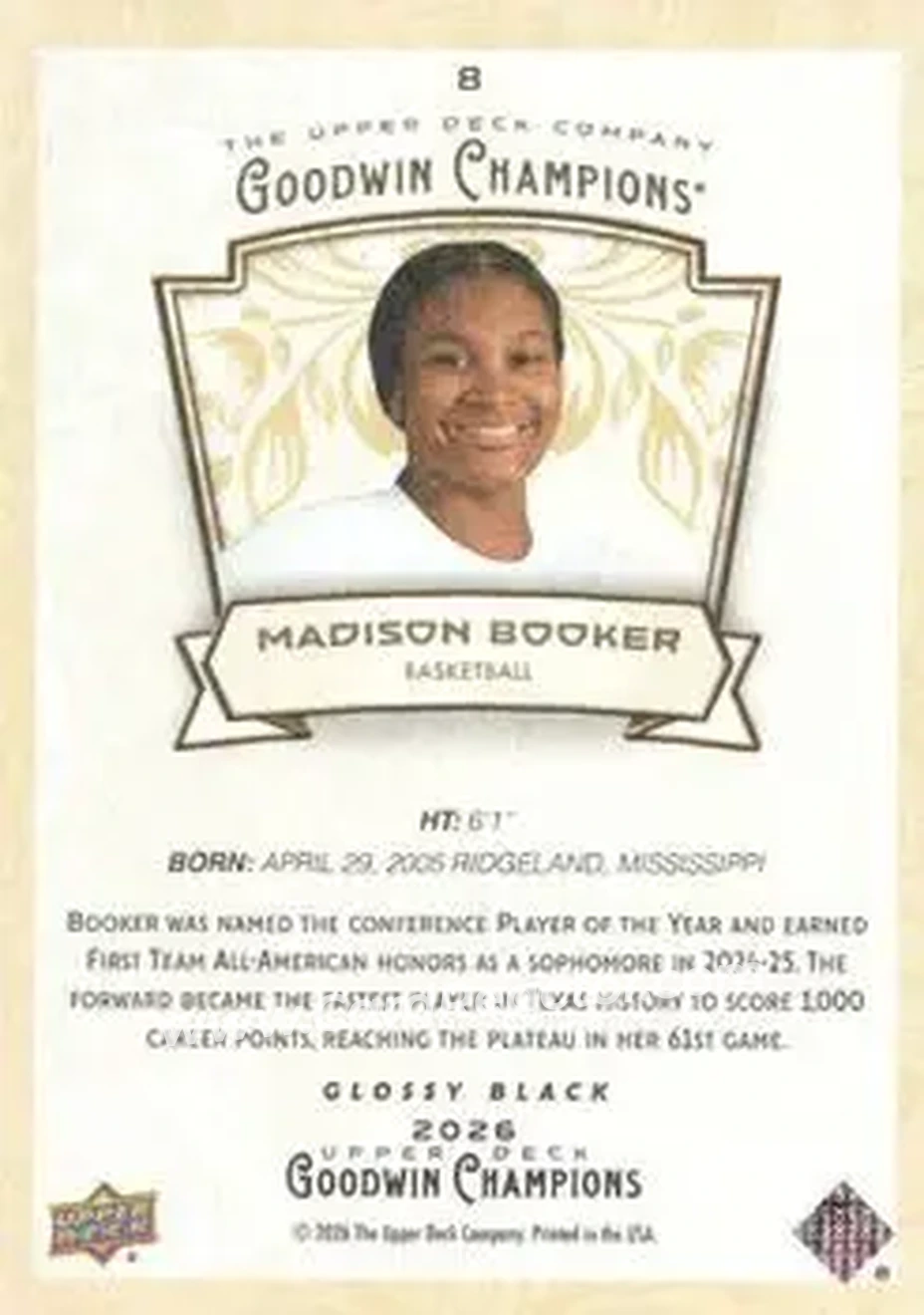 2026 Upper Deck Goodwin Champions - Glossy Black #8 - Madison Booker - Back