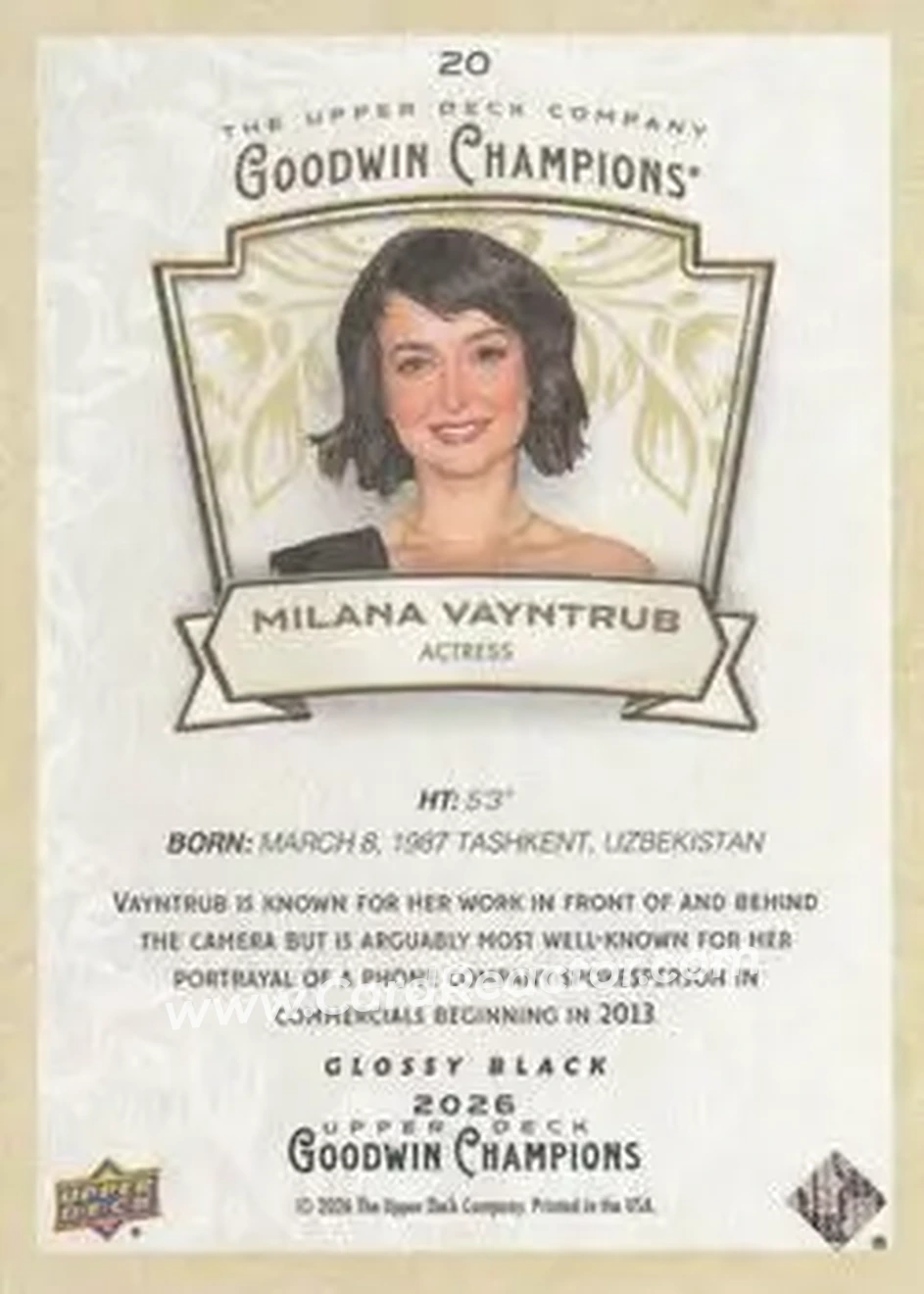 2026 Upper Deck Goodwin Champions - Glossy Black #20 - Milana Vayntrub - Back