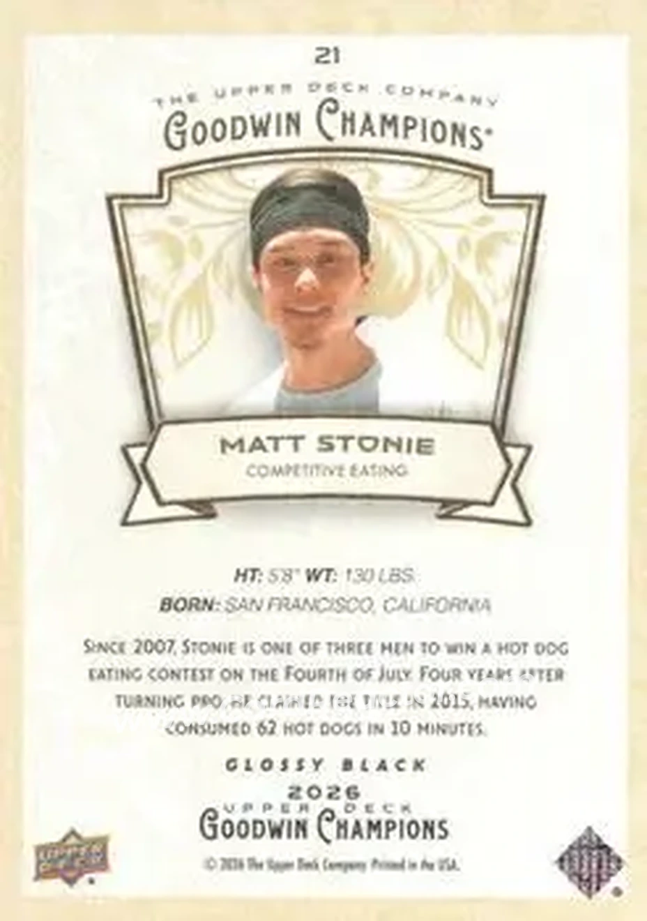 2026 Upper Deck Goodwin Champions - Glossy Black #21 - Matt Stonie - Back