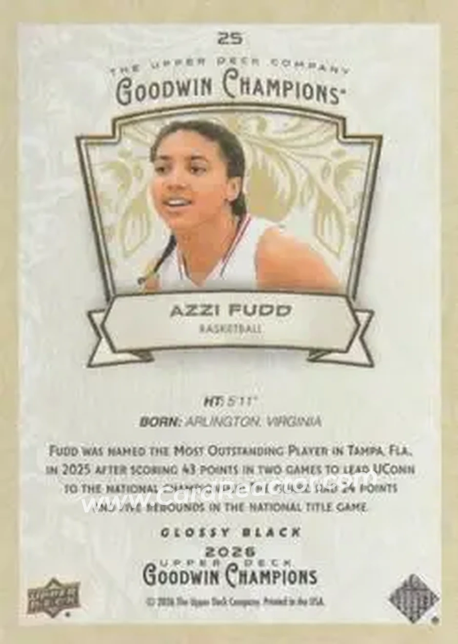 2026 Upper Deck Goodwin Champions - Glossy Black #25 - Azzi Fudd - Back
