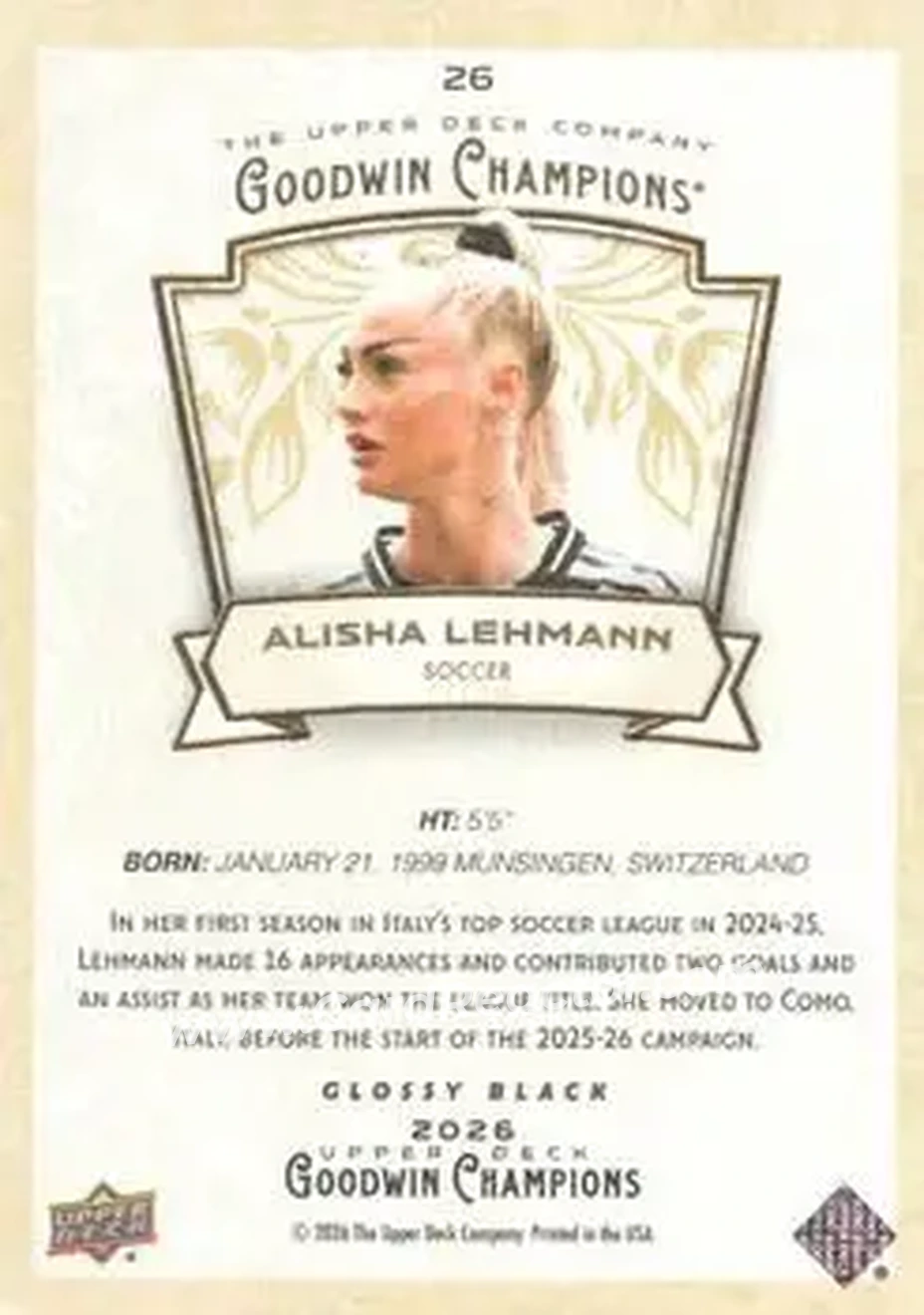 2026 Upper Deck Goodwin Champions - Glossy Black #26 - Alisha Lehmann - Back