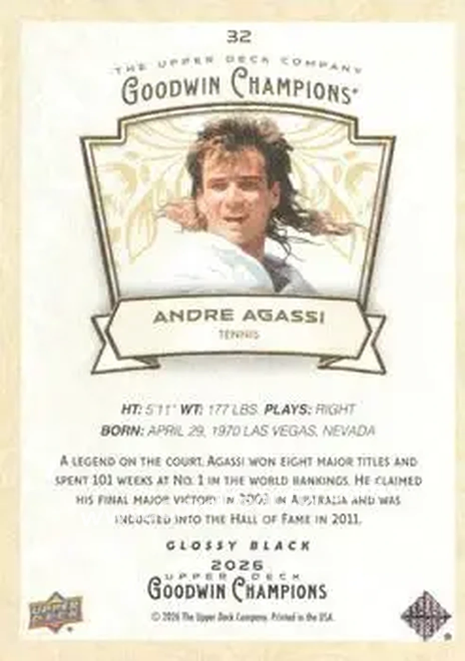 2026 Upper Deck Goodwin Champions - Glossy Black #32 - Andre Agassi - Back