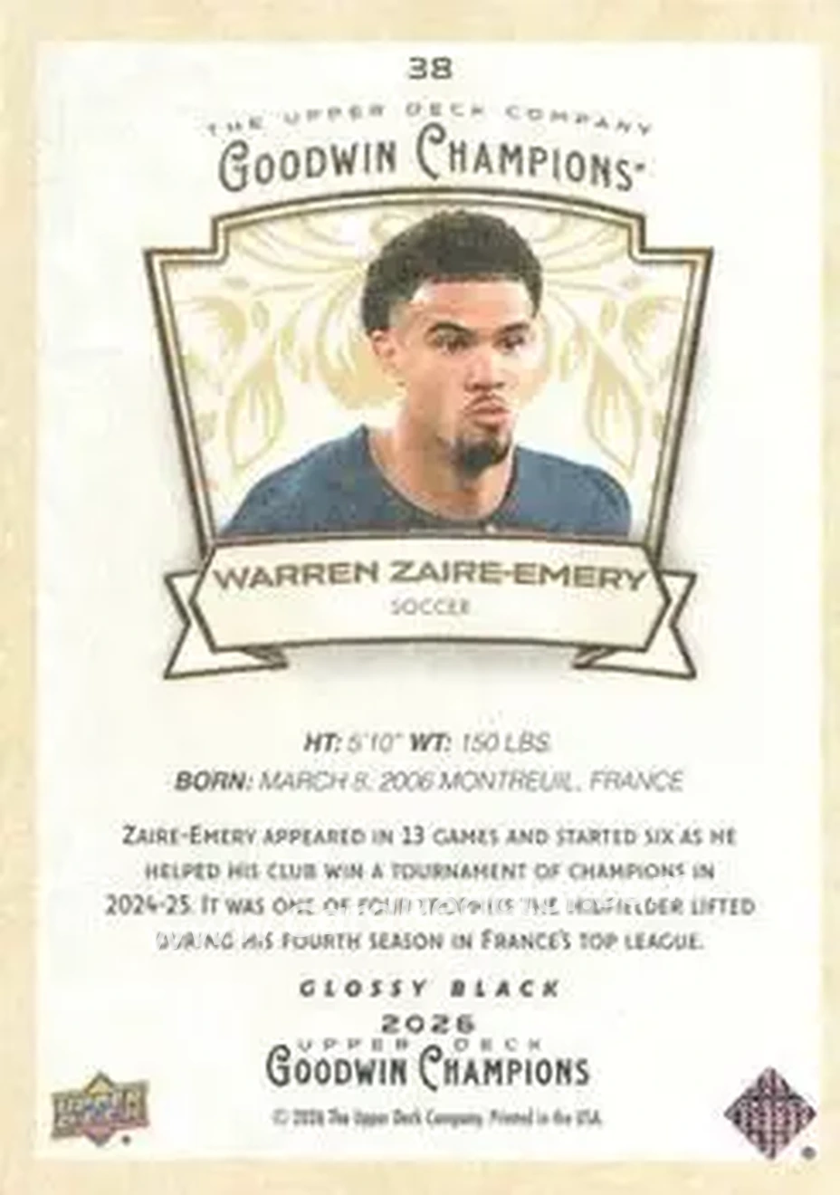 2026 Upper Deck Goodwin Champions - Glossy Black #38 - Warren Zaire-Emery - Back