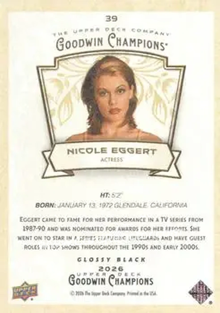 2026 Upper Deck Goodwin Champions - Glossy Black #39 - Nicole Eggert - Back