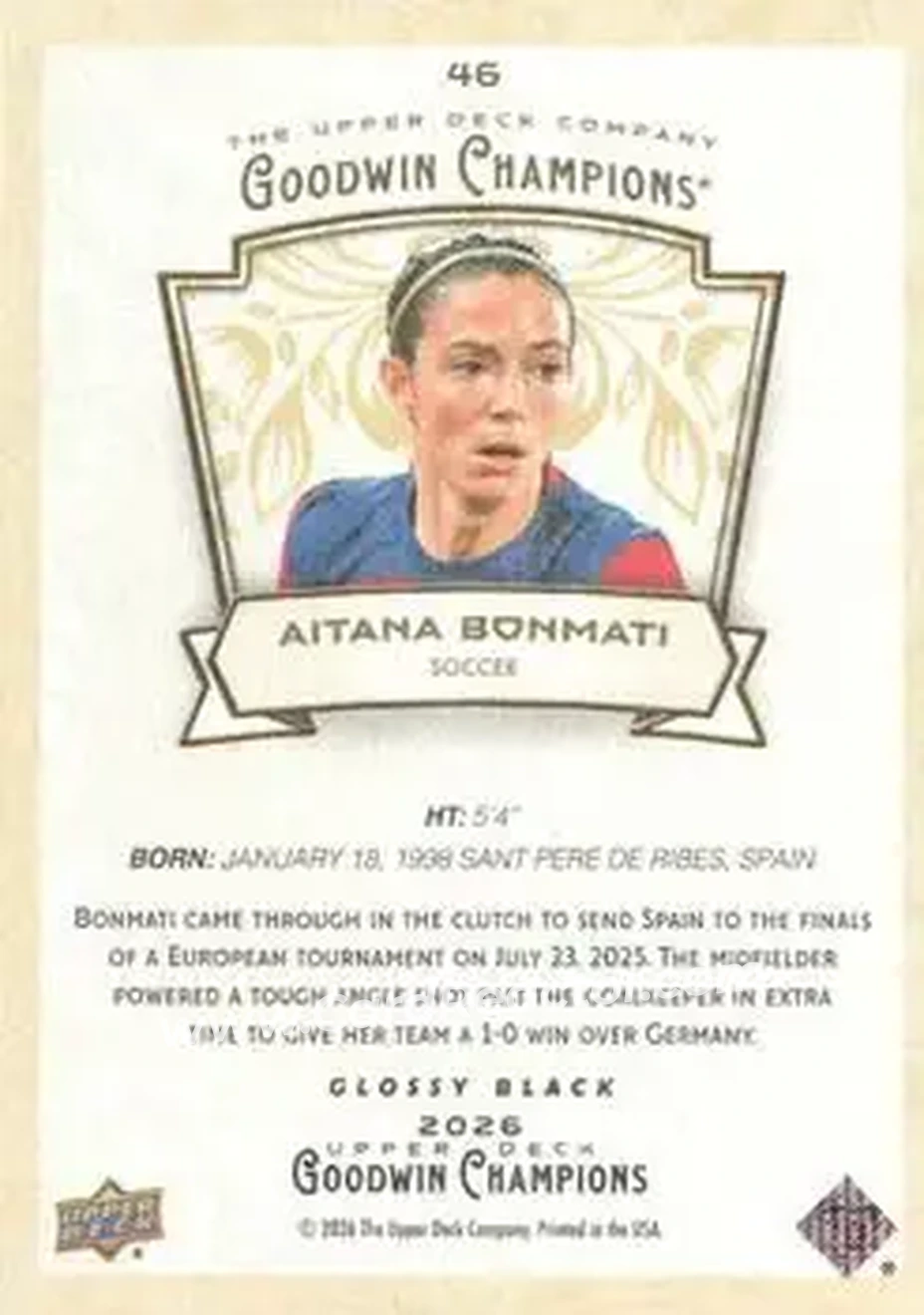2026 Upper Deck Goodwin Champions - Glossy Black #46 - Aitana Bonmati - Back