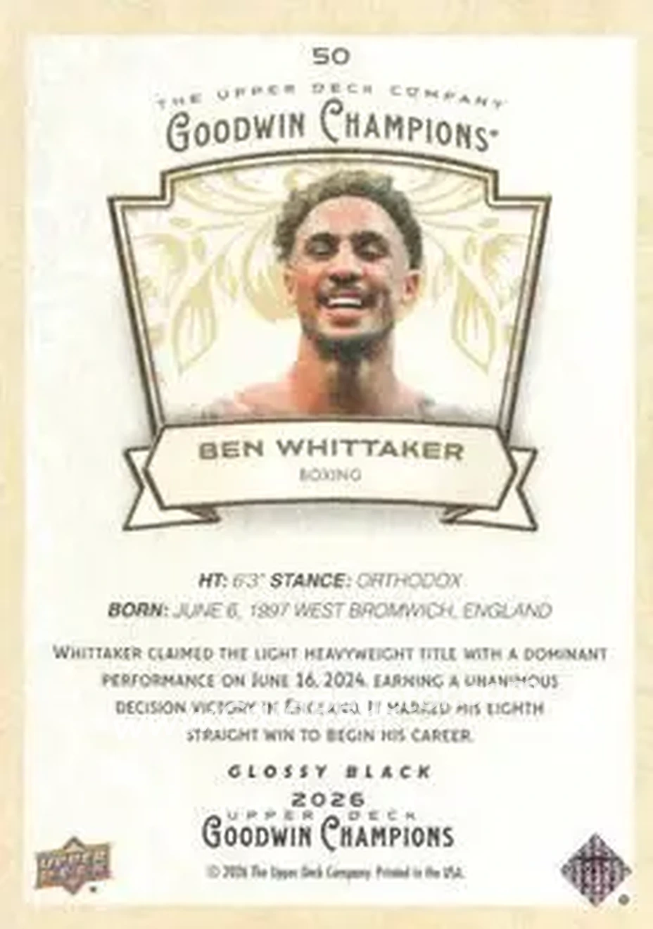 2026 Upper Deck Goodwin Champions - Glossy Black #50 - Ben Whittaker - Back