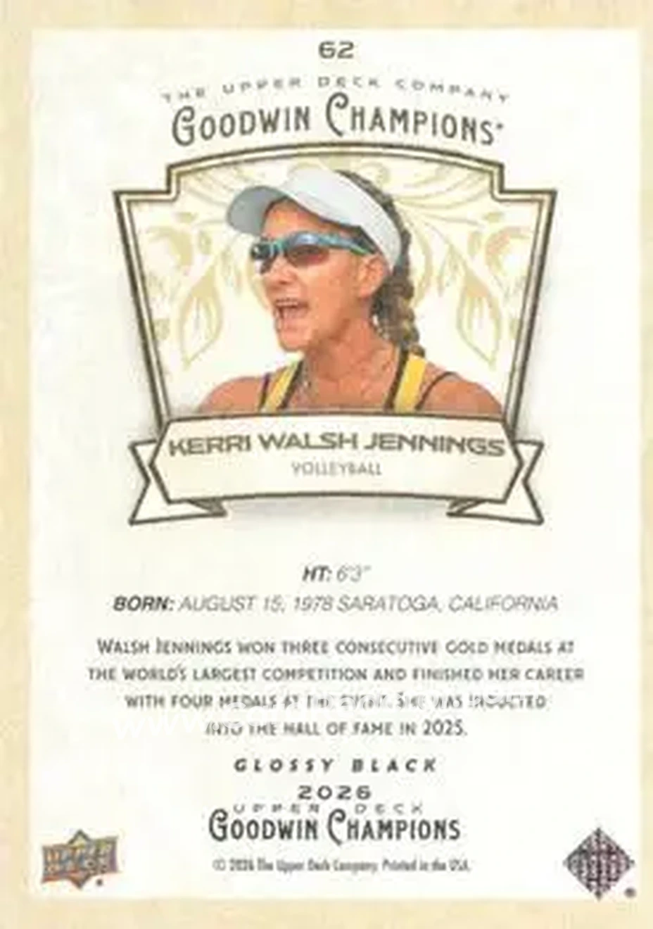 2026 Upper Deck Goodwin Champions - Glossy Black #62 - Kerri Walsh Jennings - Back 2026 Upper Deck Goodwin Champions - Glossy Black #62 - Kerri Walsh Jennings - Back