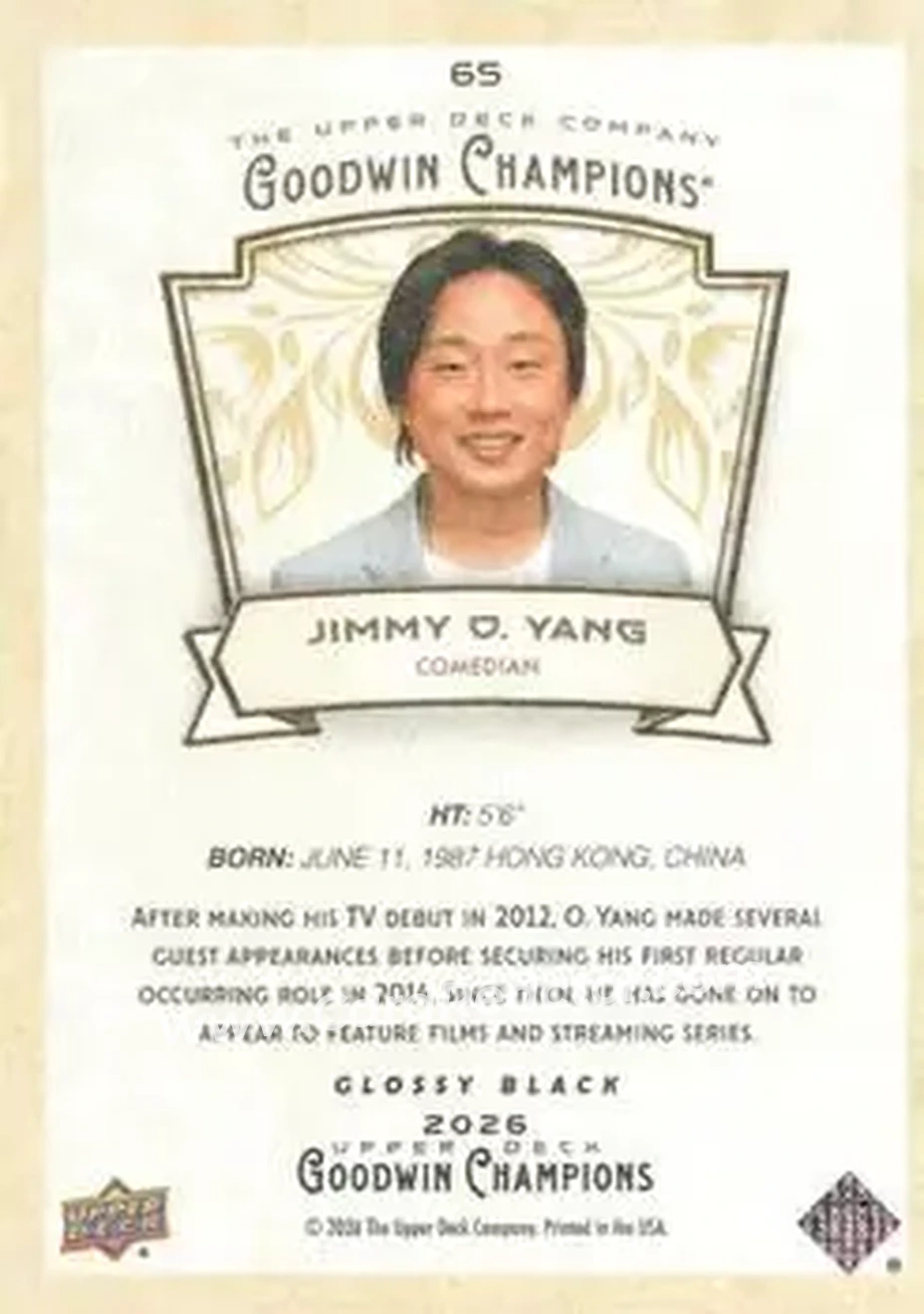2026 Upper Deck Goodwin Champions - Glossy Black #65 - Jimmy O. Yang - Back