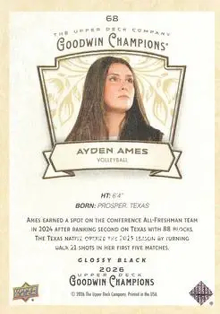 2026 Upper Deck Goodwin Champions - Glossy Black #68 - Ayden Ames - Back