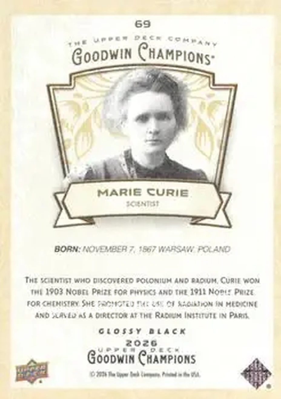 2026 Upper Deck Goodwin Champions - Glossy Black #69 - Marie Curie - Back