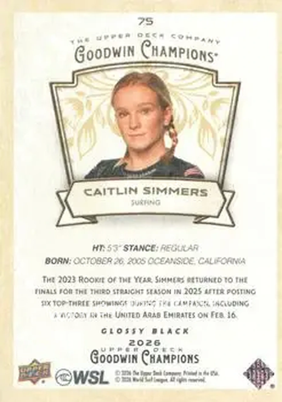 2026 Upper Deck Goodwin Champions - Glossy Black #75 - Caitlin Simmers - Back