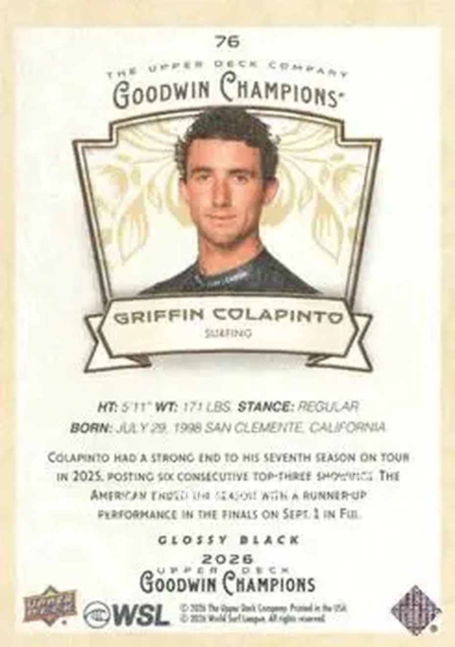 2026 Upper Deck Goodwin Champions - Glossy Black #76 - Griffin Colapinto - Back