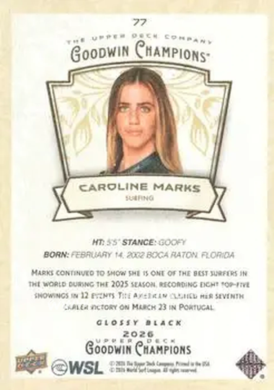 2026 Upper Deck Goodwin Champions - Glossy Black #77 - Caroline Marks - Back