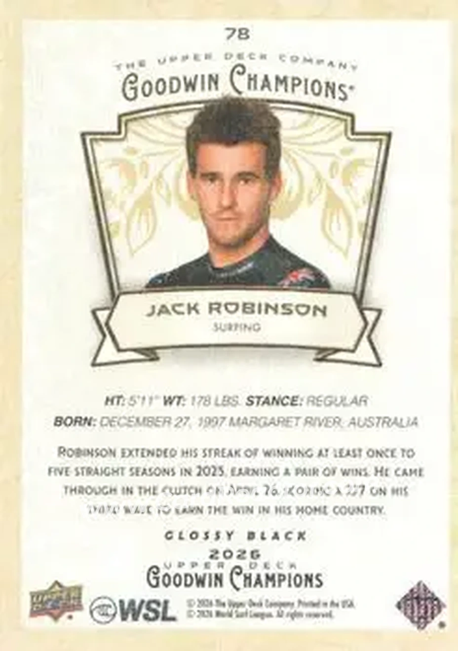 2026 Upper Deck Goodwin Champions - Glossy Black #78 - Jack Robinson - Back